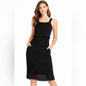 Finders Keepers Black Midi Dress Size S Sleeveless Layered Pockets(E52)